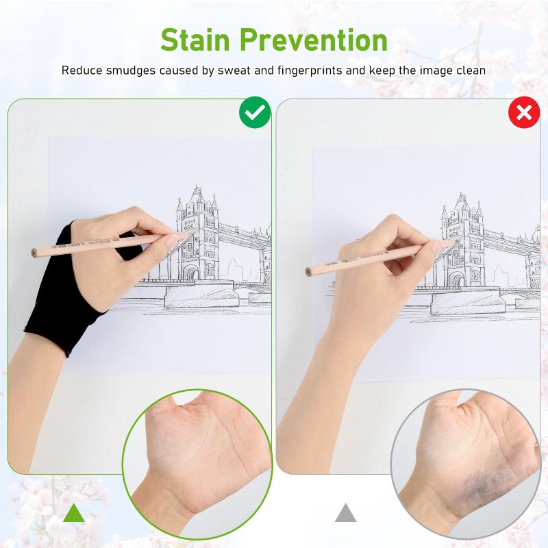 OTraki Drawing Glove 4pcs Large Artist Glove for Drawing Tablet, Paper Sketching, iPad, Monitor Painting, Two Finger for Right Hand and Left Hand, Smudge Guard 3.54 x 8.46 inch - Image 3